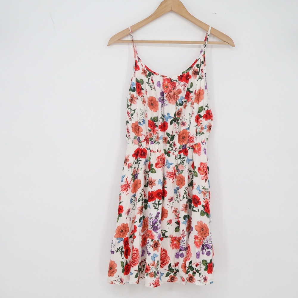 Unbranded Mini Dress Womens S Floral White Spaghetti Strap Ruffle Hem Excellent